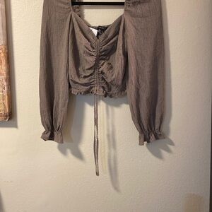 Forever 21 Brown Crop Blouse with Ruched Tie Front